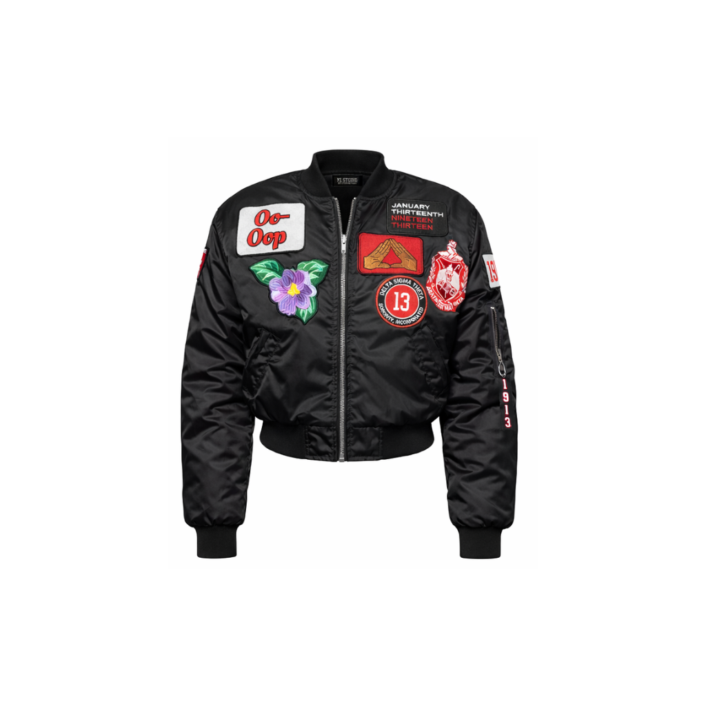 YL STUDIO GREEK - DELTA NYLON PATCH BOMBER JACKET – YL STUDIO LLC