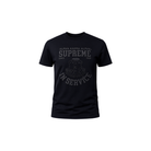 A black short-sleeve crewneck t-shirt with a dark gray graphic print on the front reading 'ALPHA KAPPA ALPHA SUPREME IN SERVICE' with a aka crest in the center, shown against a plain white background.
