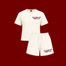 Off White t-shirt and shorts set with 'Delta Sigma Theta Sorority, Inc.' text 