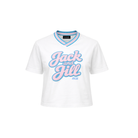White t-shirt with 'Jack and Jill 1938' text on a white background