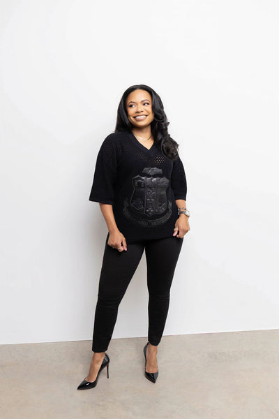 YL STUDIO GREEK - BLACK AKA LEATHER KNIT MESH JERSEY