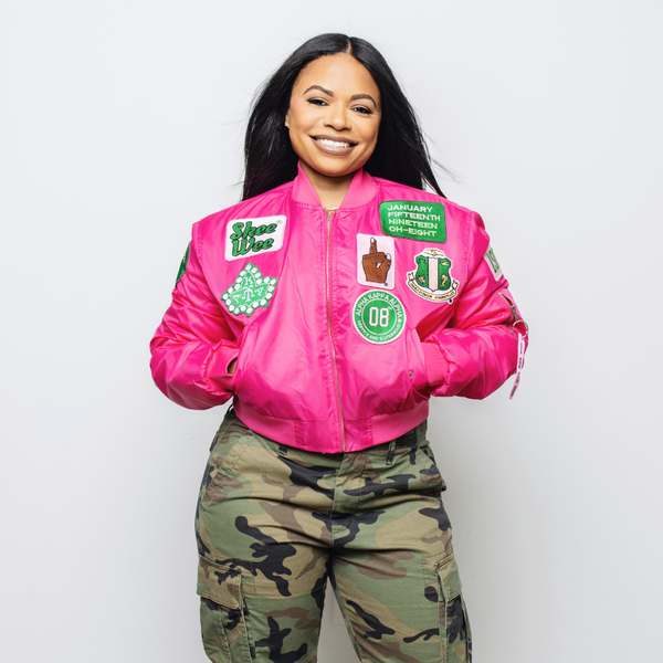 Pink AKA Nylon Patch Bomber Jacket – YL STUDIO LLC