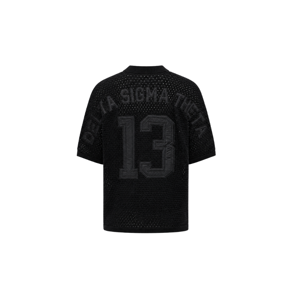 YL STUDIO GREEK - BLACK DELTA LEATHER KNIT MESH JERSEY – YL STUDIO LLC