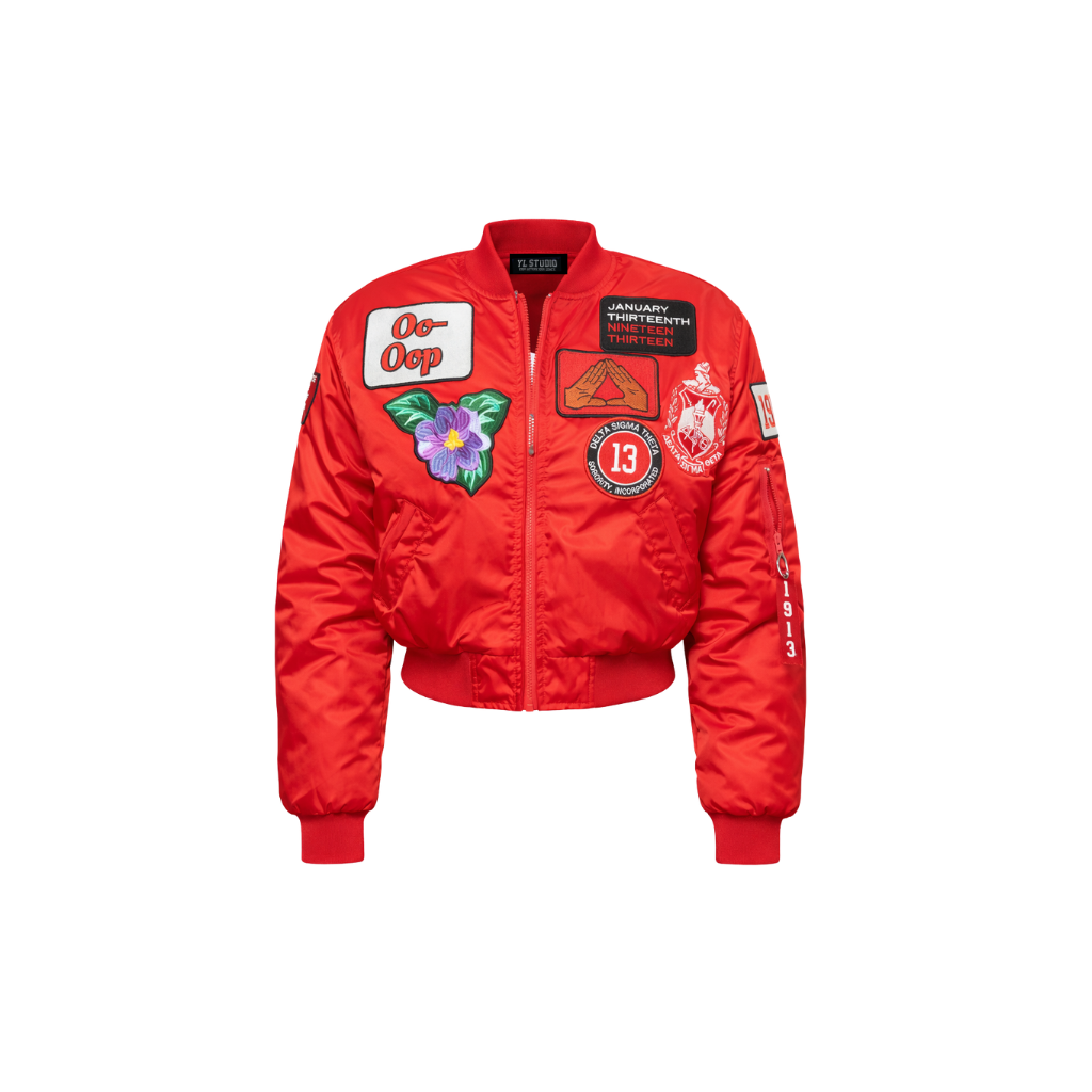 YL STUDIO GREEK - DELTA NYLON PATCH BOMBER JACKET – YL STUDIO LLC