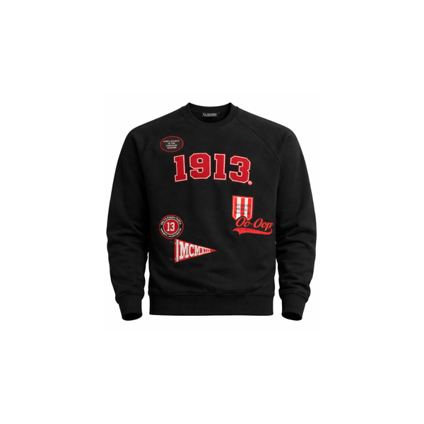【新品未使用】house on the hill Sweatshirt 120 YL STUDIO GREEK - BLACK 1913 VARSITY PATCH SWEATSHIRT – YL STUDIO LLC