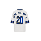 White sports jersey with 'Zeta Phi Beta' and number '20' on a white background